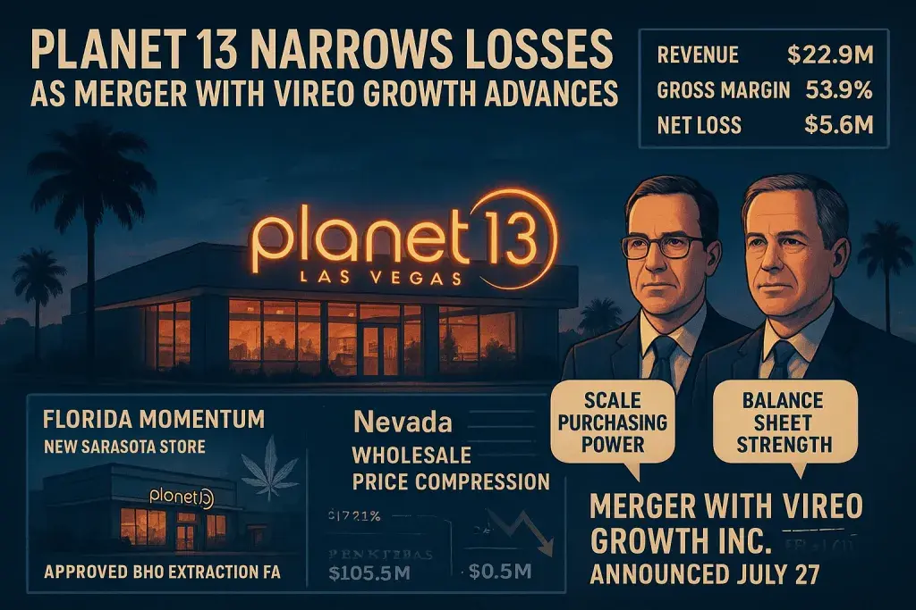 Planet 13 Narrows Losses as Merger With Vireo Growth Advances